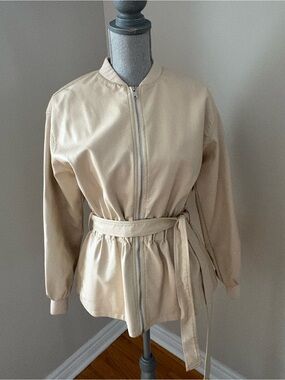 FRNCH Beige Belted Bomber Jacket